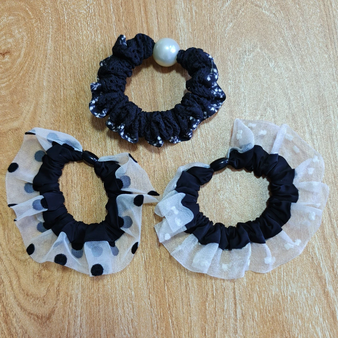 波点蕾丝花边小肠发圈女韩版新款网红扎头发绳高弹力皮筋气质头绳