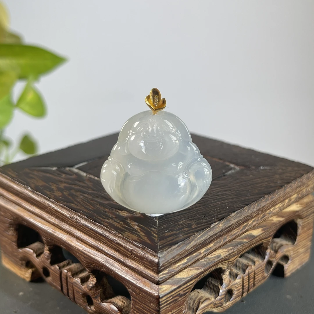 JTA19-56 天然缅甸A货翡翠 18K扣佛公