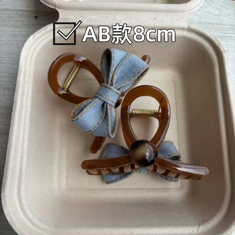 牛仔蝴蝶结抓夹高级新款后脑勺鲨鱼夹精致时尚发卡气质百搭发饰