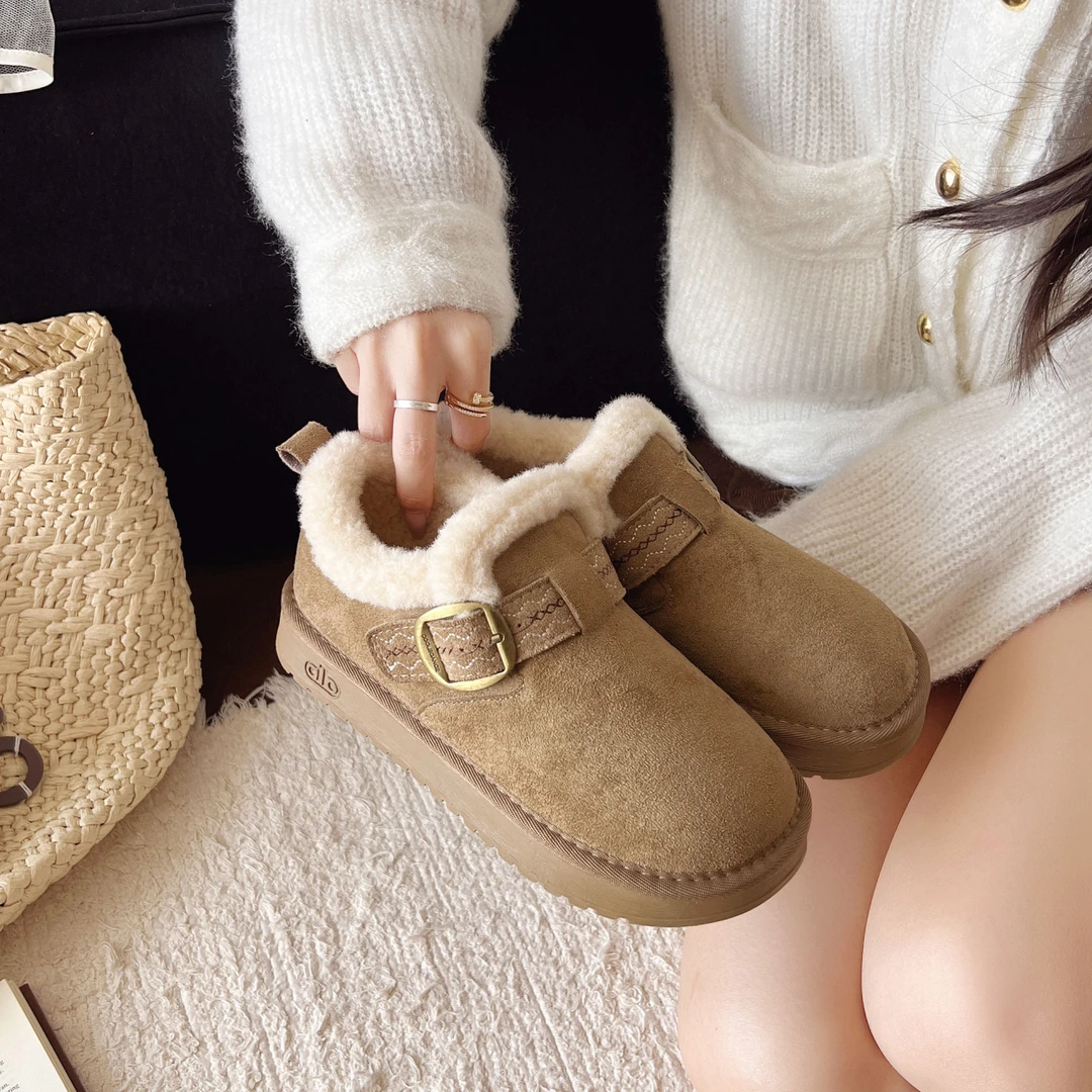 超火加绒勃肯鞋女款冬季新款复古磨砂皮时尚休闲鞋一脚蹬毛毛棉鞋