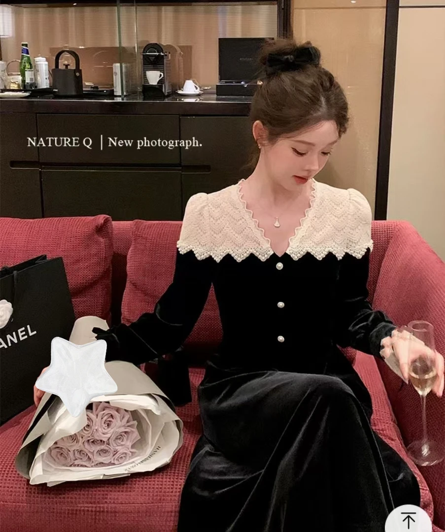 时尚钉珠丝绒裙子