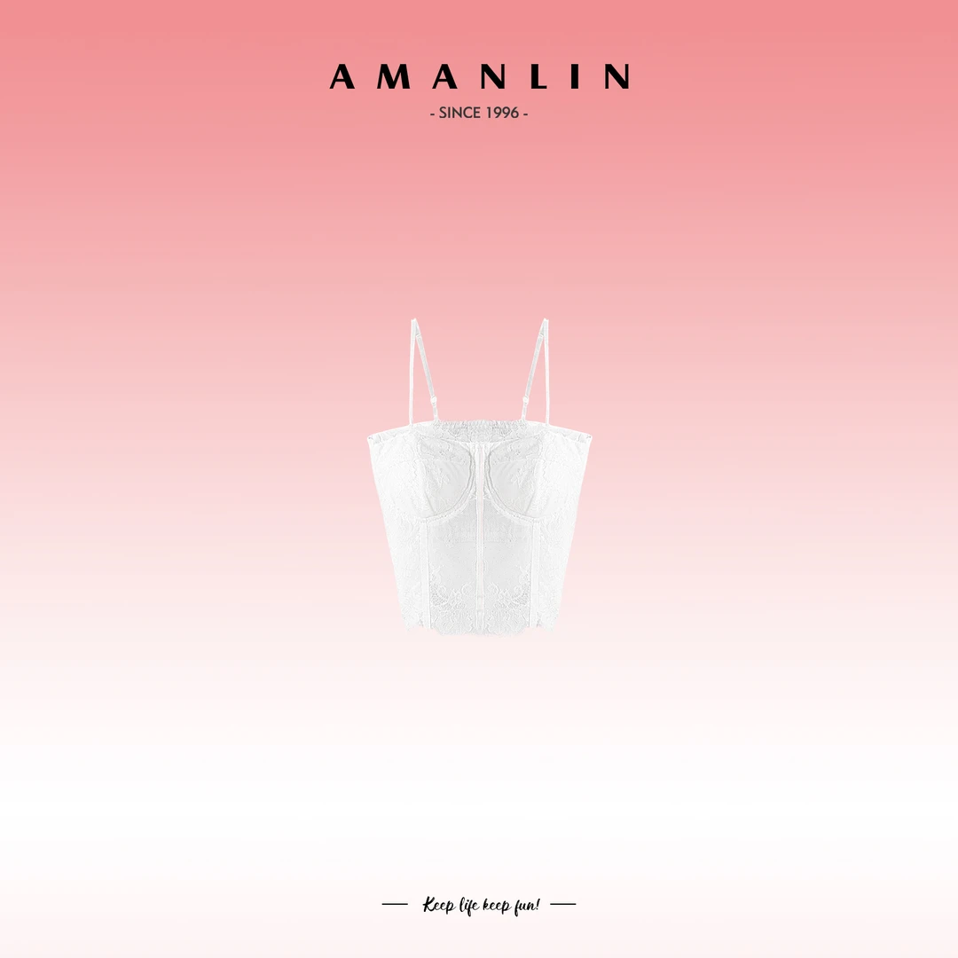 AMANLIN/阿谩琳【天鹅】显瘦蕾丝花纹百搭辣妹风吊带背心F595530