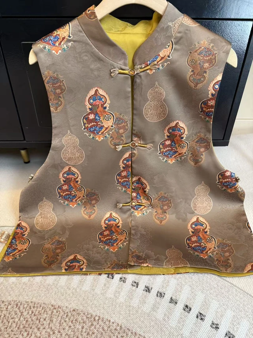 【宝葫芦】新中式提花马甲女2025春秋新款气质复古国风葫芦立领坎肩