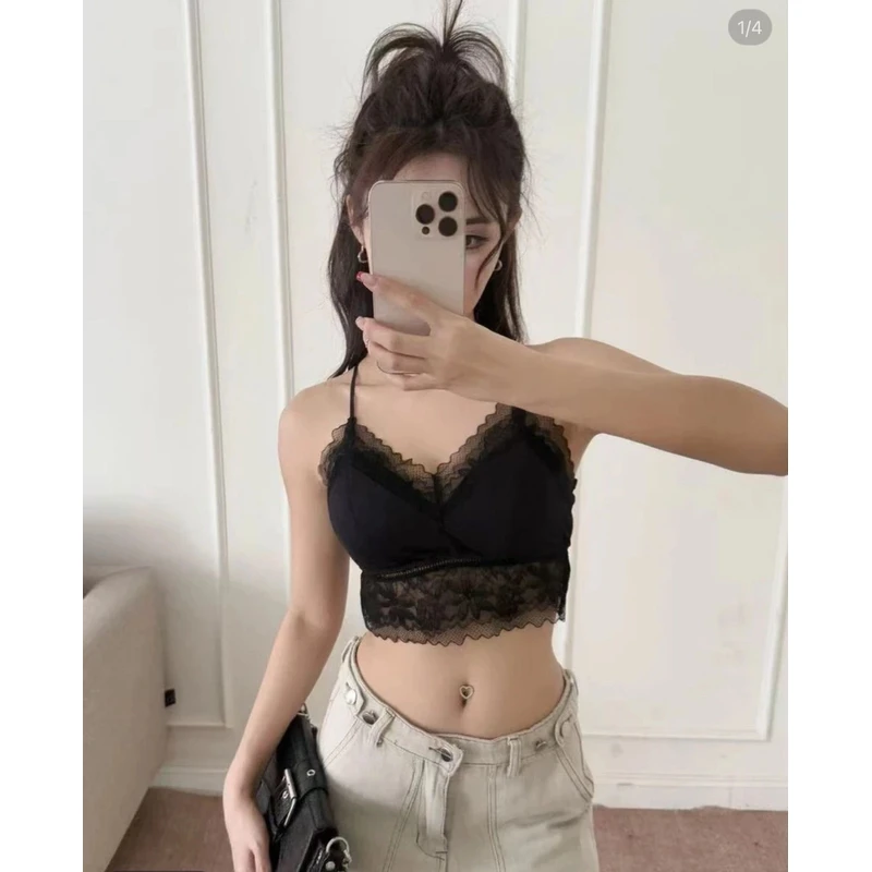 精致蕾丝2025新款网纱固定杯吊带美吊带背心带胸垫美背文胸内搭