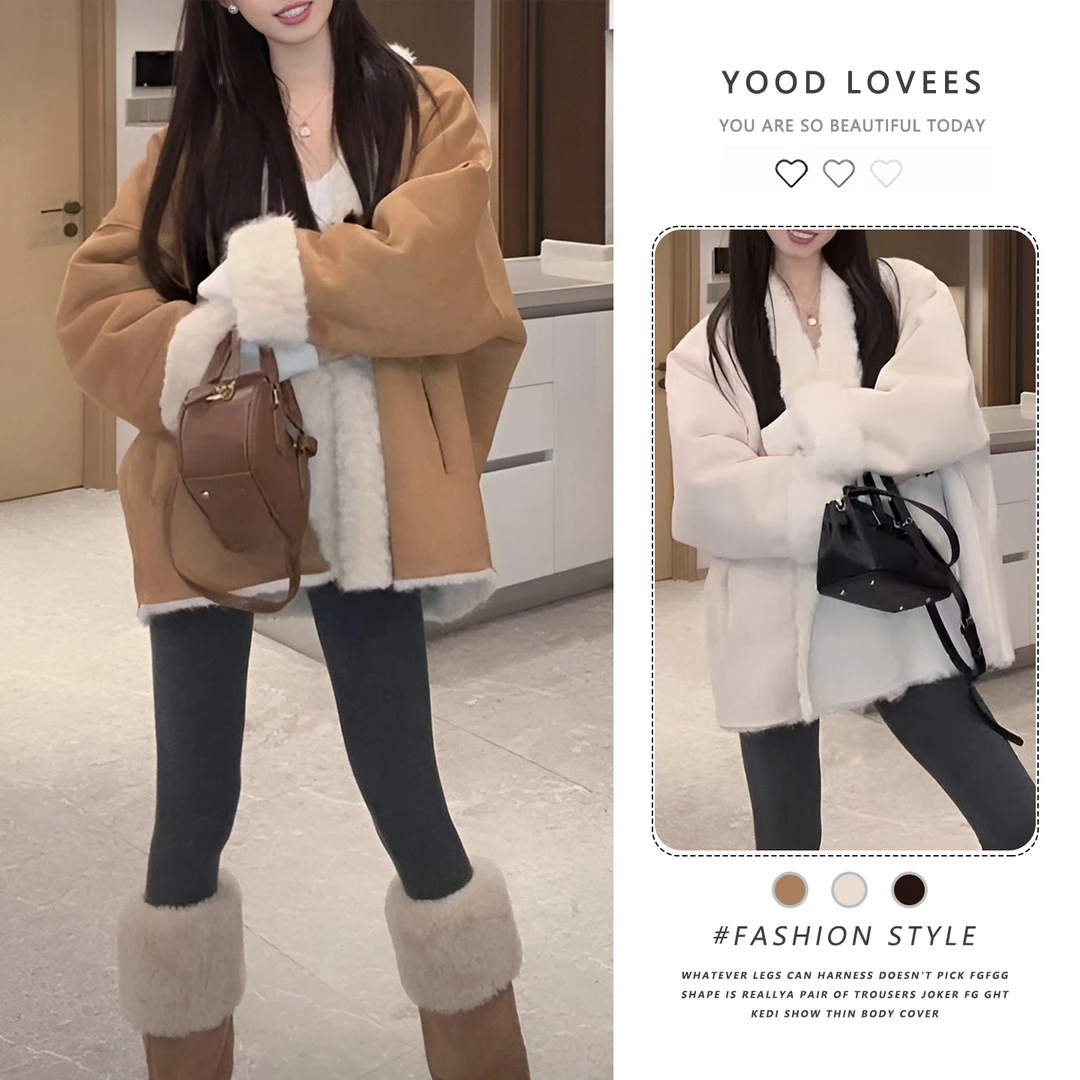 2025秋冬新款皮毛一体两面穿时尚休闲外套大衣女加厚保暖短款外套