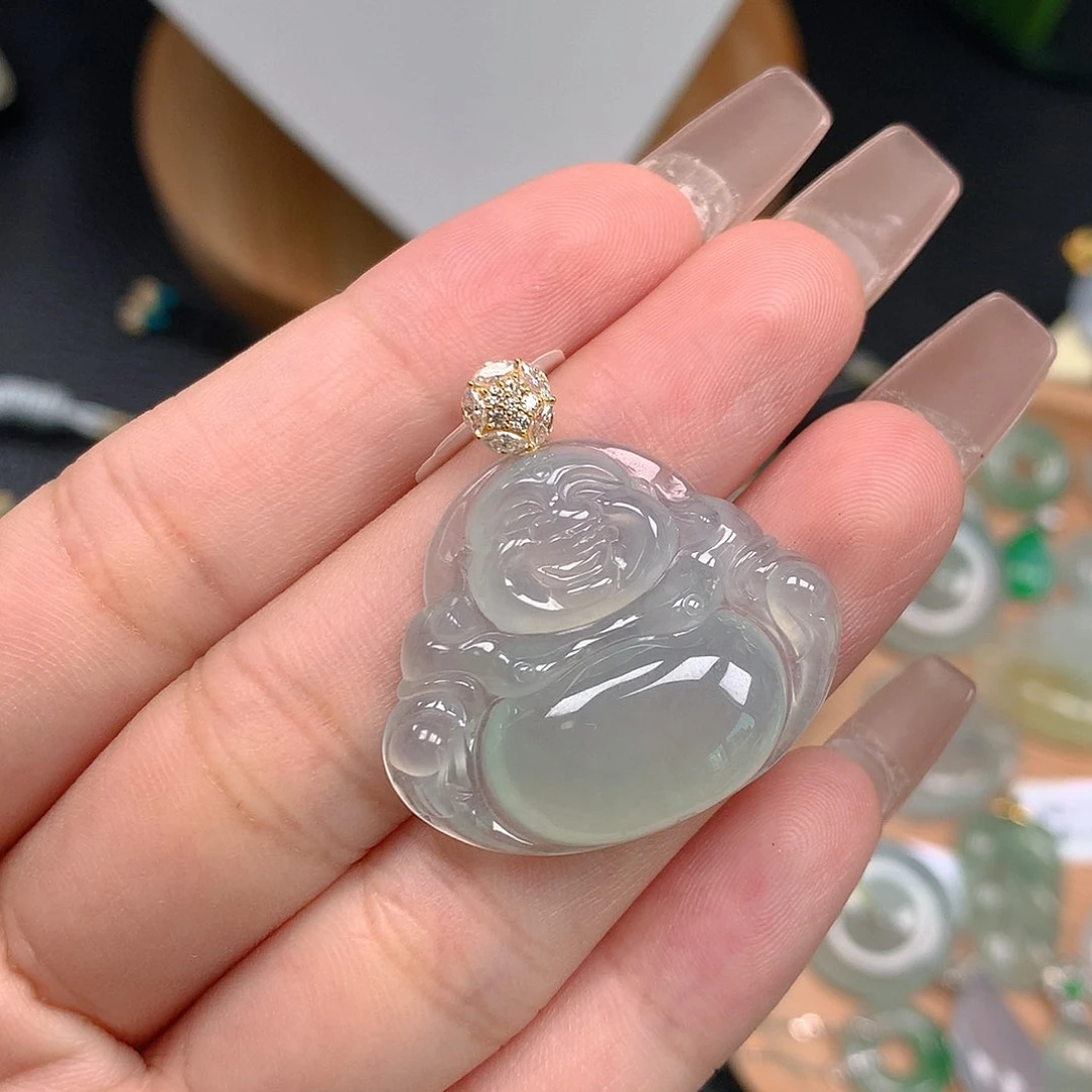 吊坠(不含链)18K金镶嵌翡翠
