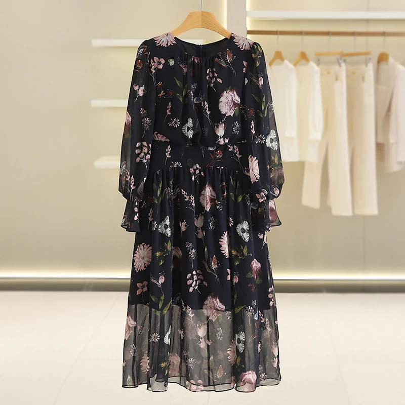 H081-【25年珂家秋冬新款】复古花色圆领收腰连衣裙#1ZKL57L161