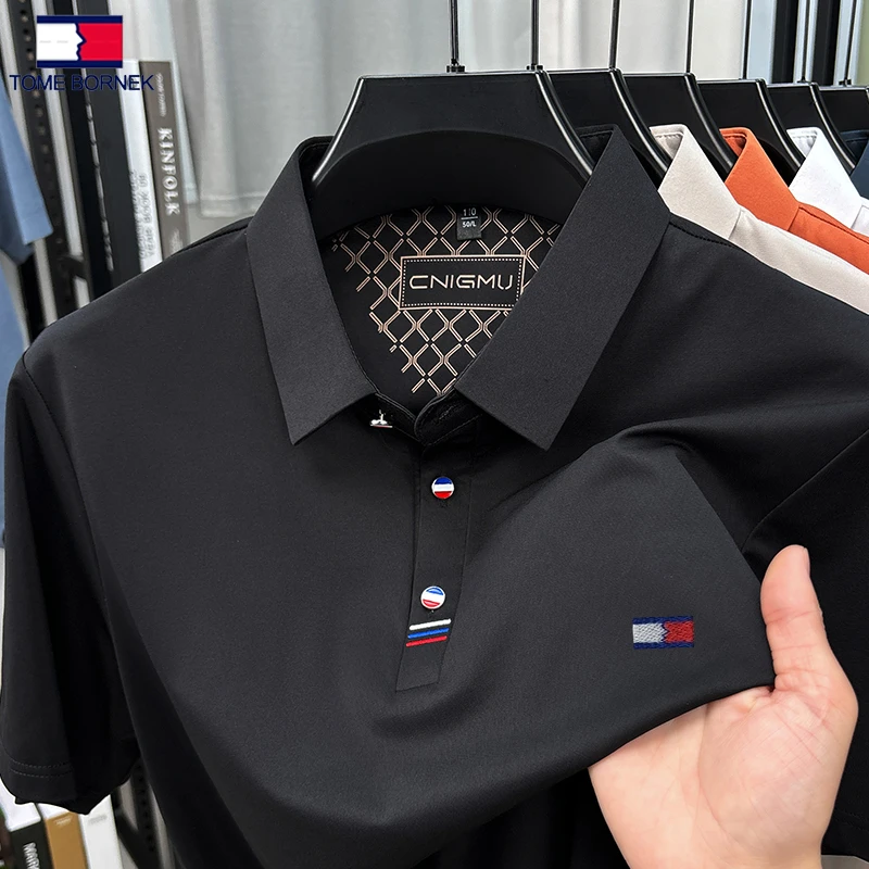 【旗舰店】汤米希凯利夏季翻领短袖t恤商务休闲透气男士纯色POLO衫