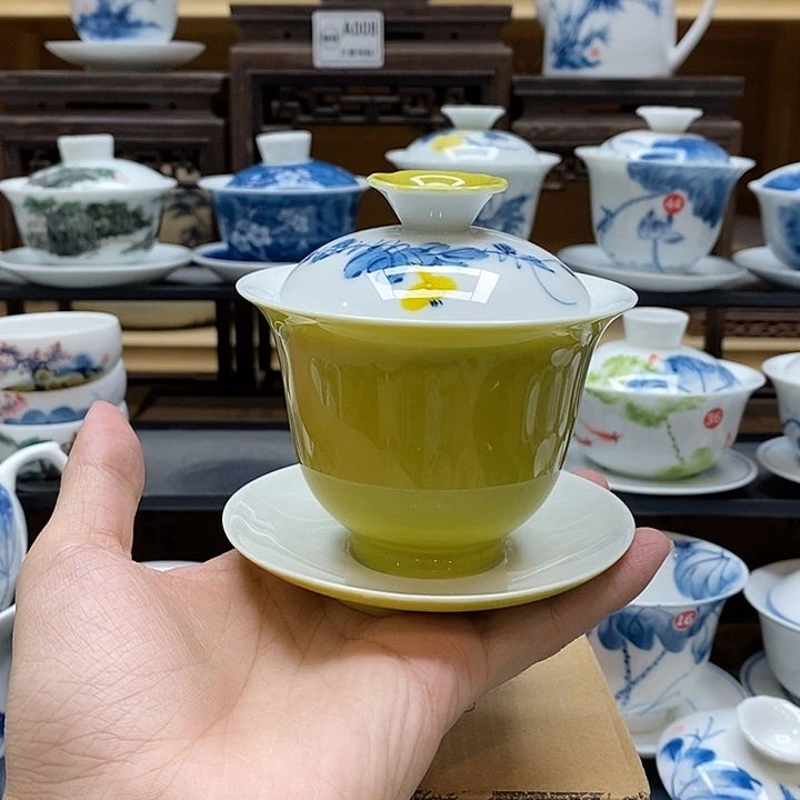 手绘葫芦果盖碗160cc釉下彩微瑕福利款