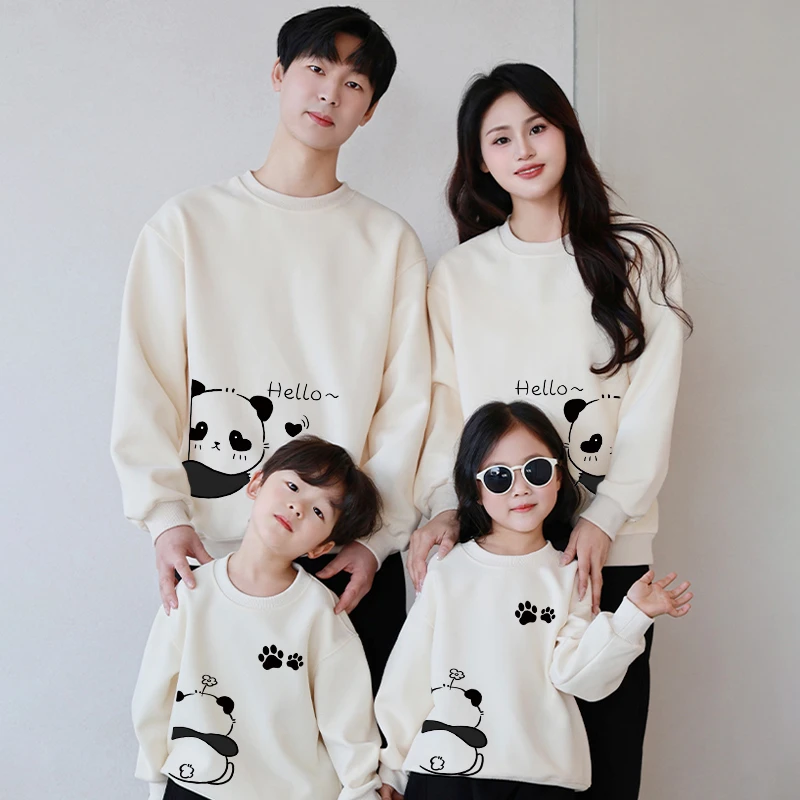 秋冬款卫衣一家三口四口亲子装加绒母子装圆领宽松儿童全家服卡通