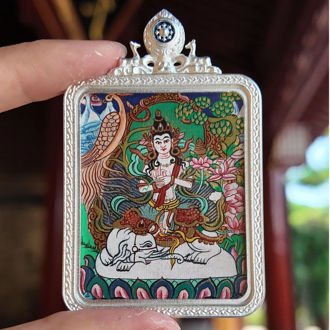 合金布艺吊坠 【福雲轩】纯手绘唐卡普贤 天然矿物颜料精品定制