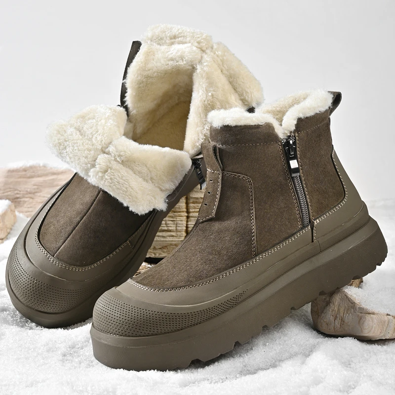 2025冬季新款拉链雪地靴男保暖加绒加厚棉鞋高帮短靴工装马丁靴潮