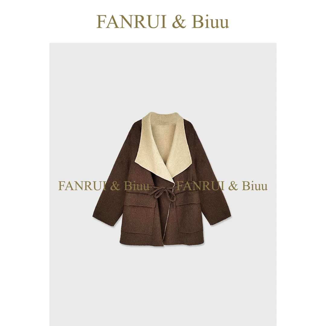 FANRUI/泛芮「贝贝biuu」羊毛+羊驼毛双色拼接高端大衣外套B18122
