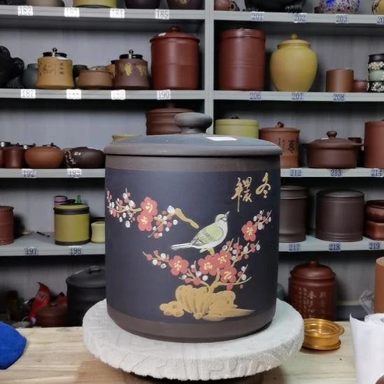 茶叶罐紫砂正品八饼装茶叶罐花鸟款9807