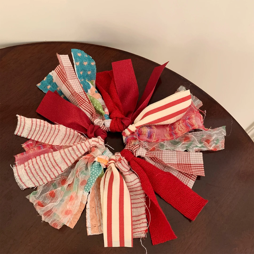 设计师款红色织带布艺大肠发圈原创头花盘发扎丸子头发绳头发饰