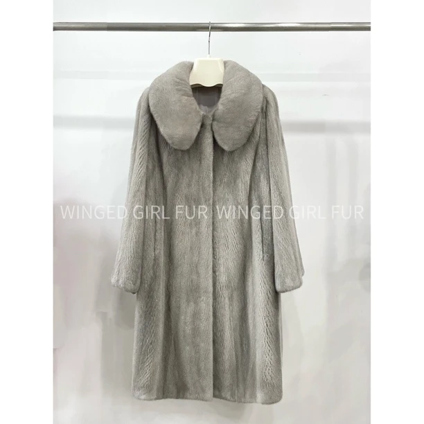 【ZA】大翻领直袖全抽刀中长款整貂貂皮大衣皮草外套女