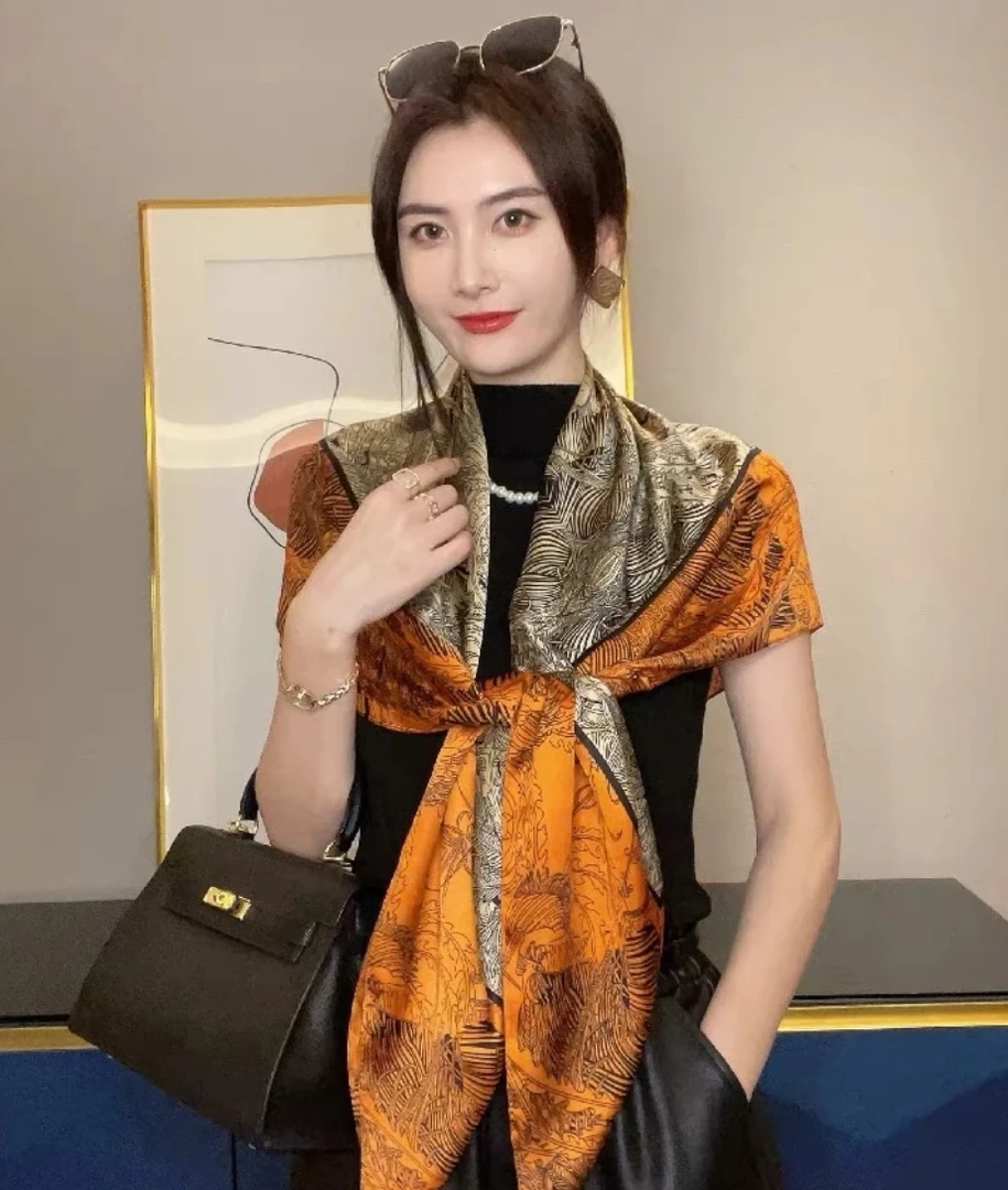 093爱玛橘大方巾110*110时尚气质大方