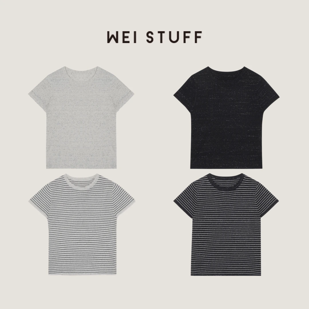 WEI STUFF “素色时代” 时尚条纹简约经典宽松T恤9633.