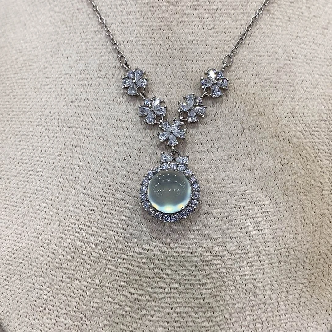 蛇纹石玉银S925镶嵌颈饰