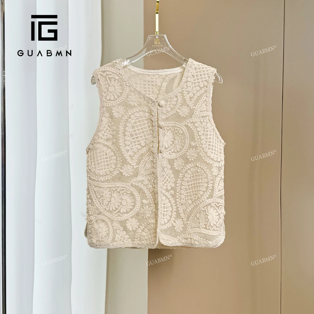 GUABMN2025夏季新款气质镂空勾花无袖马甲坎肩3981