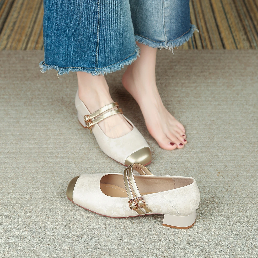 【FOXER】新中式暗纹提花玛丽珍鞋浅口不累脚高级感通勤鞋单鞋女鞋