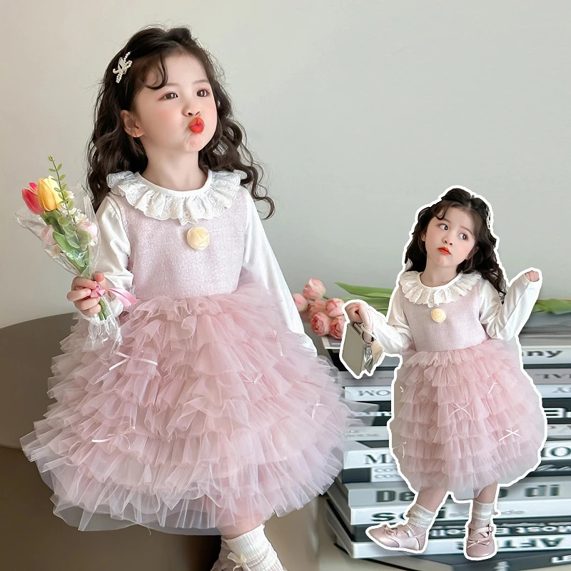 女童蛋糕裙套装2025新款儿童春秋装韩版洋气女宝春季公主裙两件套