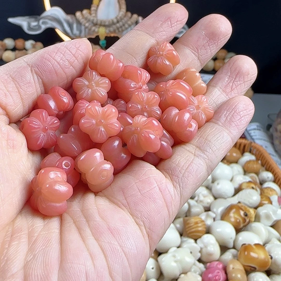 菩提根/象牙果手串卡12粉色五瓣花20颗