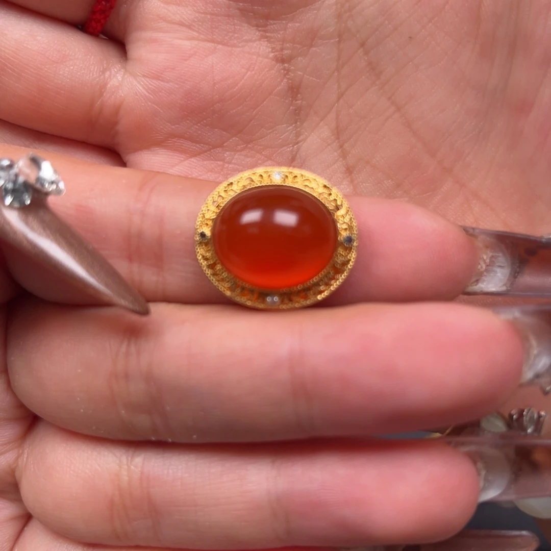南红玛瑙戒指18K金镶嵌