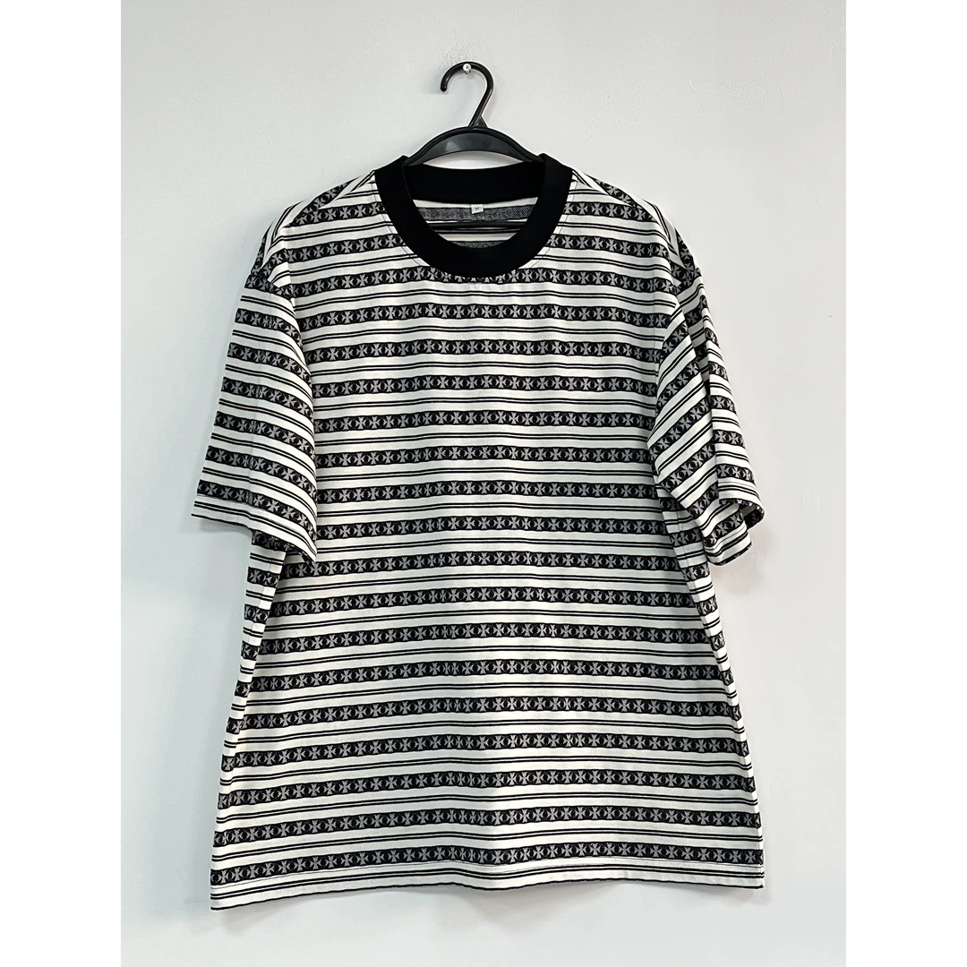 【阿奎专属】条纹十字花剑刺绣T恤男女情侣时尚宽松JSTE2211