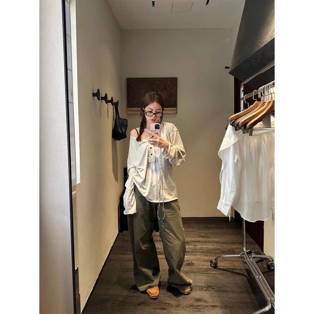 DYANGJUN 【绿野仙踪】夏季新品绿色休闲裤宽松直筒