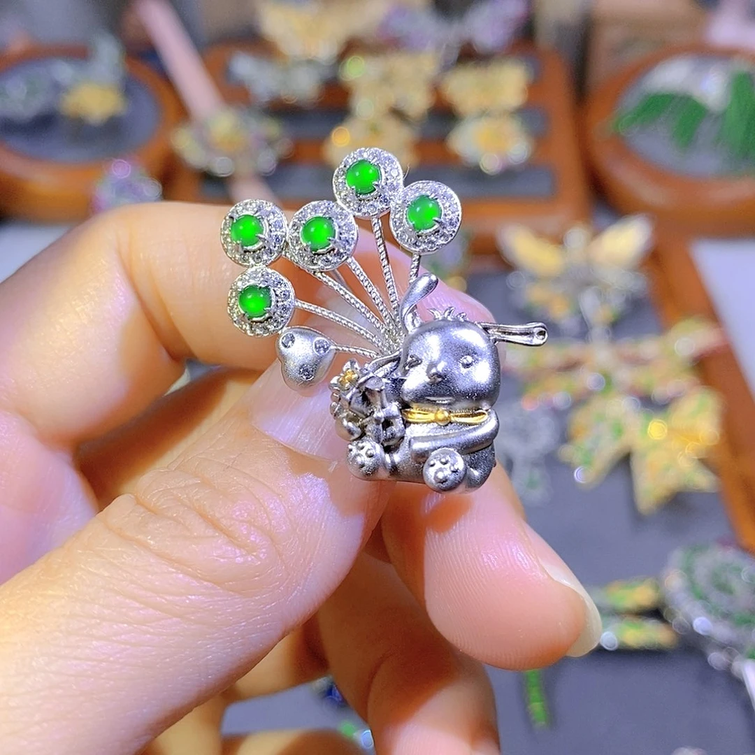 颈饰银S925镶嵌翡翠