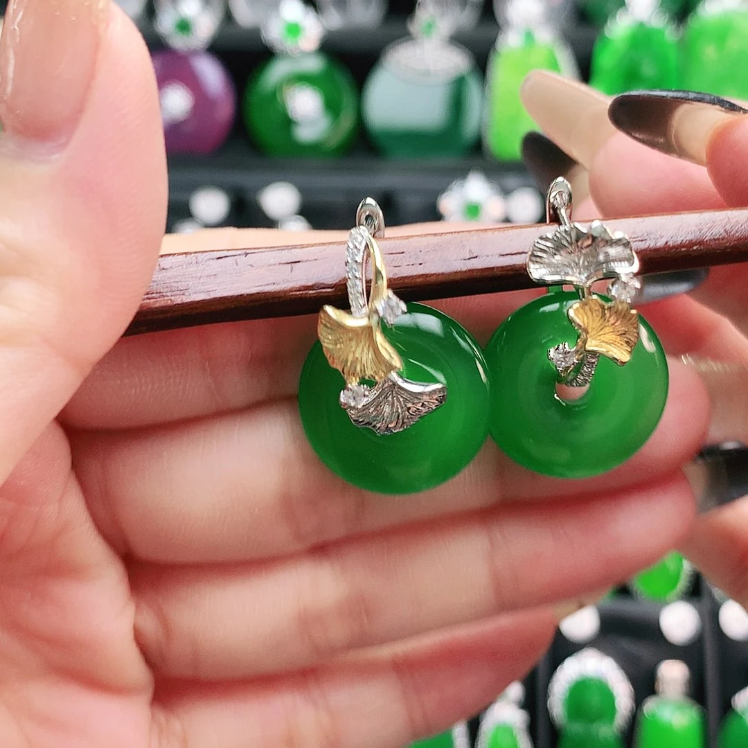 鹿***途玛瑙/玉髓耳环银S925镶嵌