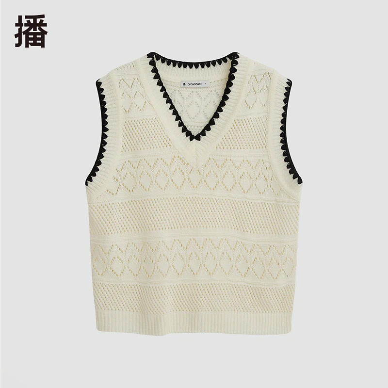 【陈嘉尔专属】播新无袖套头学院复古提花毛衫秋季BDQ8SD1875