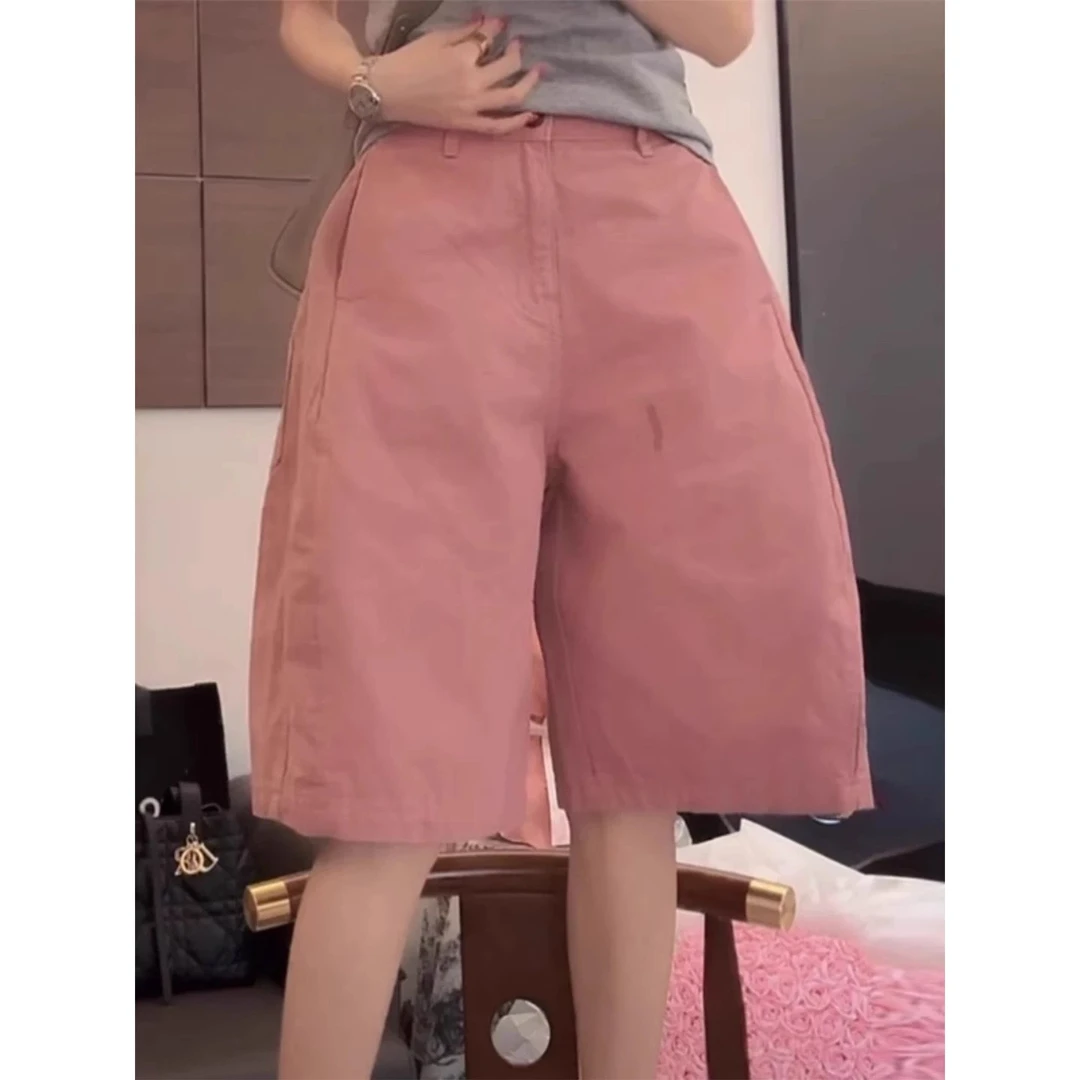 复古港风2025夏季新款高腰阔腿裤高级感宽松减龄休闲五分裤R0556