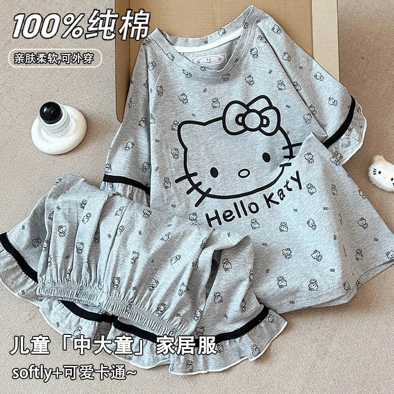 儿童睡衣女童夏季纯棉卡通可爱花边公主风小女孩中大童全棉家居服