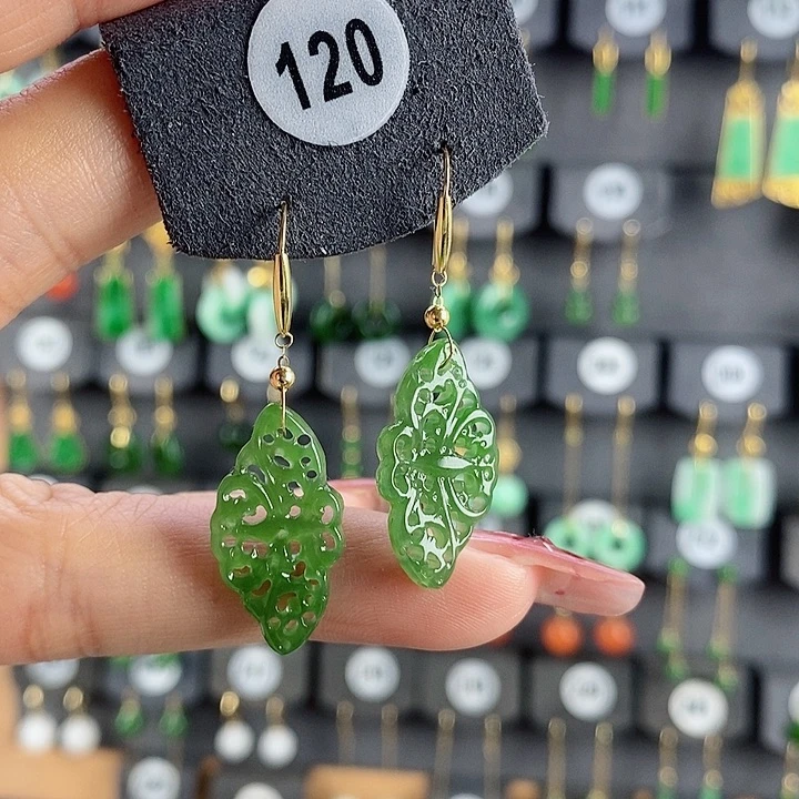 和田玉耳饰18K金镶嵌