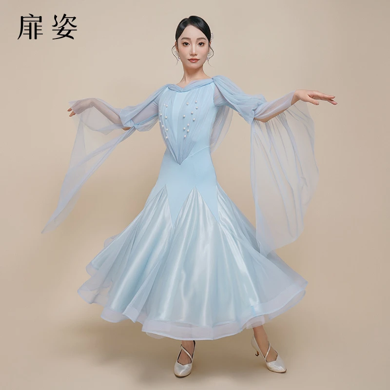 扉姿 摩登舞连衣裙大摆设计专业比赛表演交谊舞华尔兹舞裙F3048