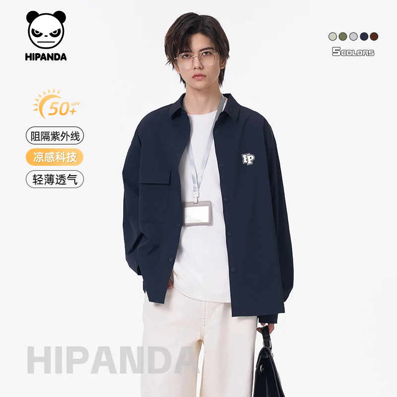 HiPanda美式工装风防晒长袖衬衫男士夏季凉感透气宽松衬衣外套男