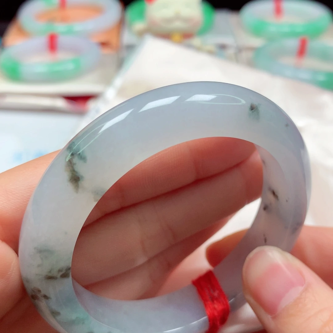 翡翠未镶嵌手镯冰润水墨画胶感十足5253