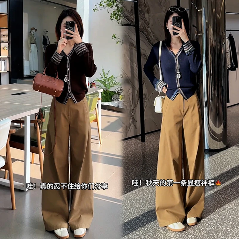 2025秋冬新款时尚气质V领撞色长袖针织衫休闲百搭韩版简约套装女