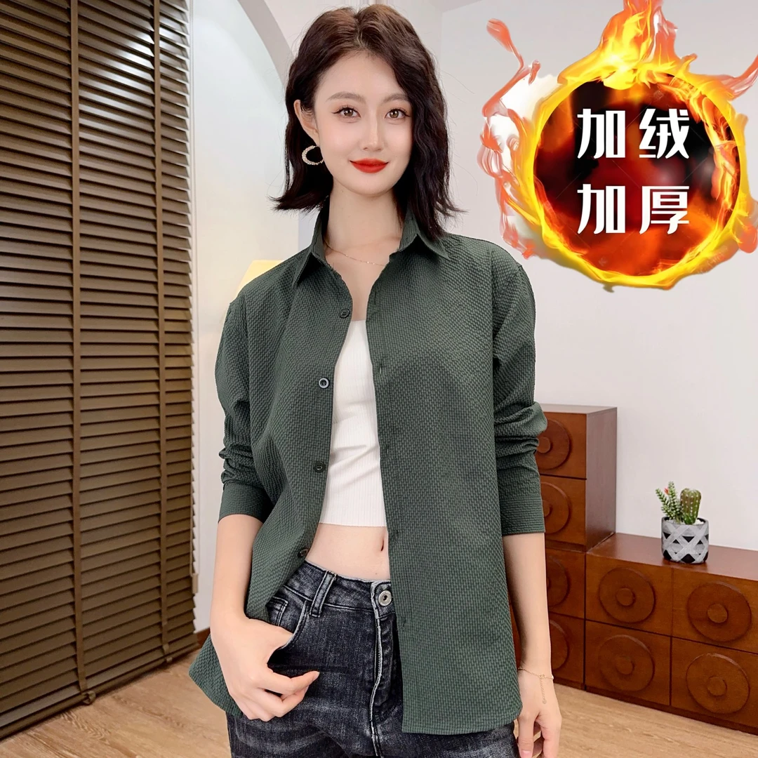 孙尚休闲男士新款休闲加绒衬衫翻领长袖轻薄纯色简约休闲衬衣1809