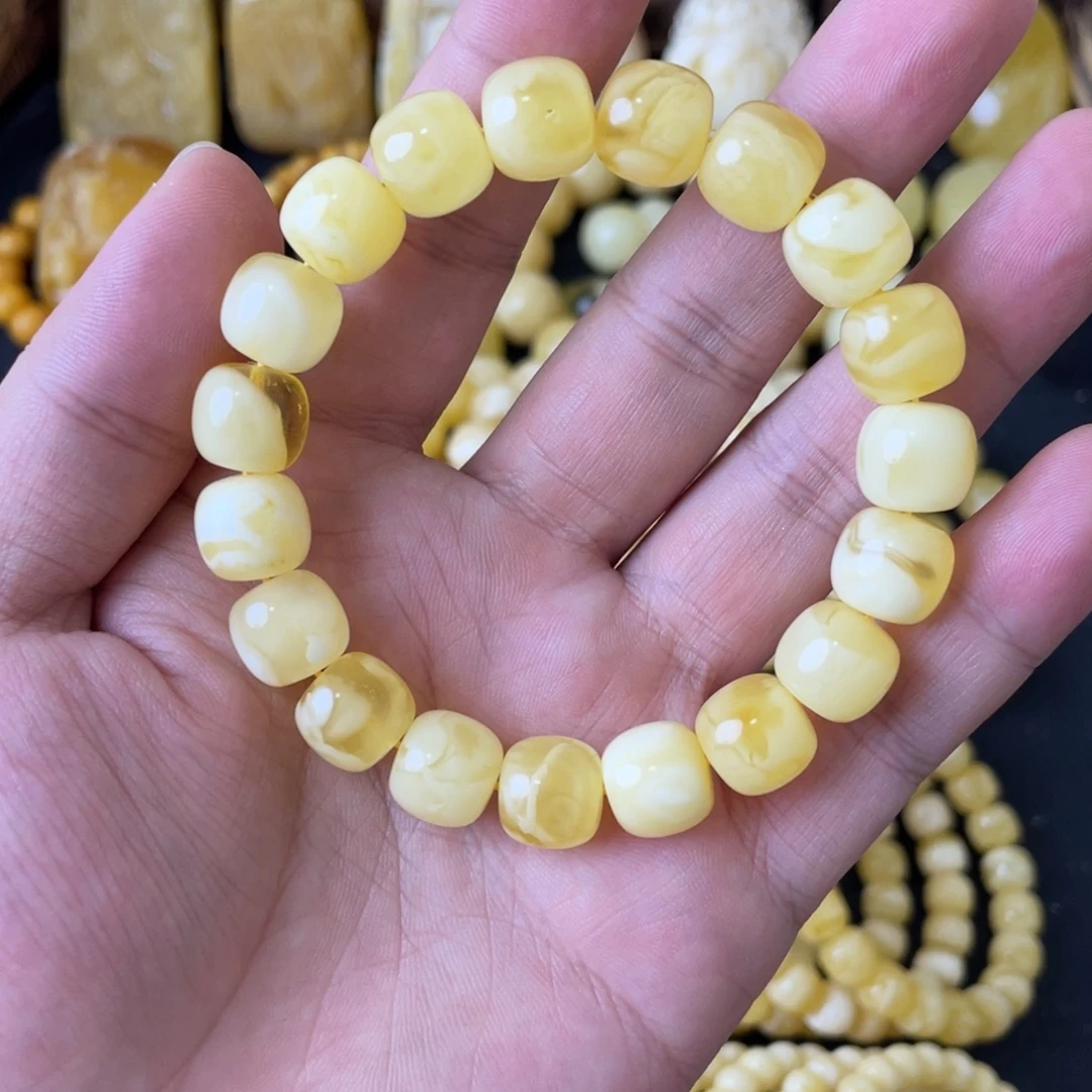 手串琥珀未镶嵌11+俄料妖白花精工老型手串（微瑕）