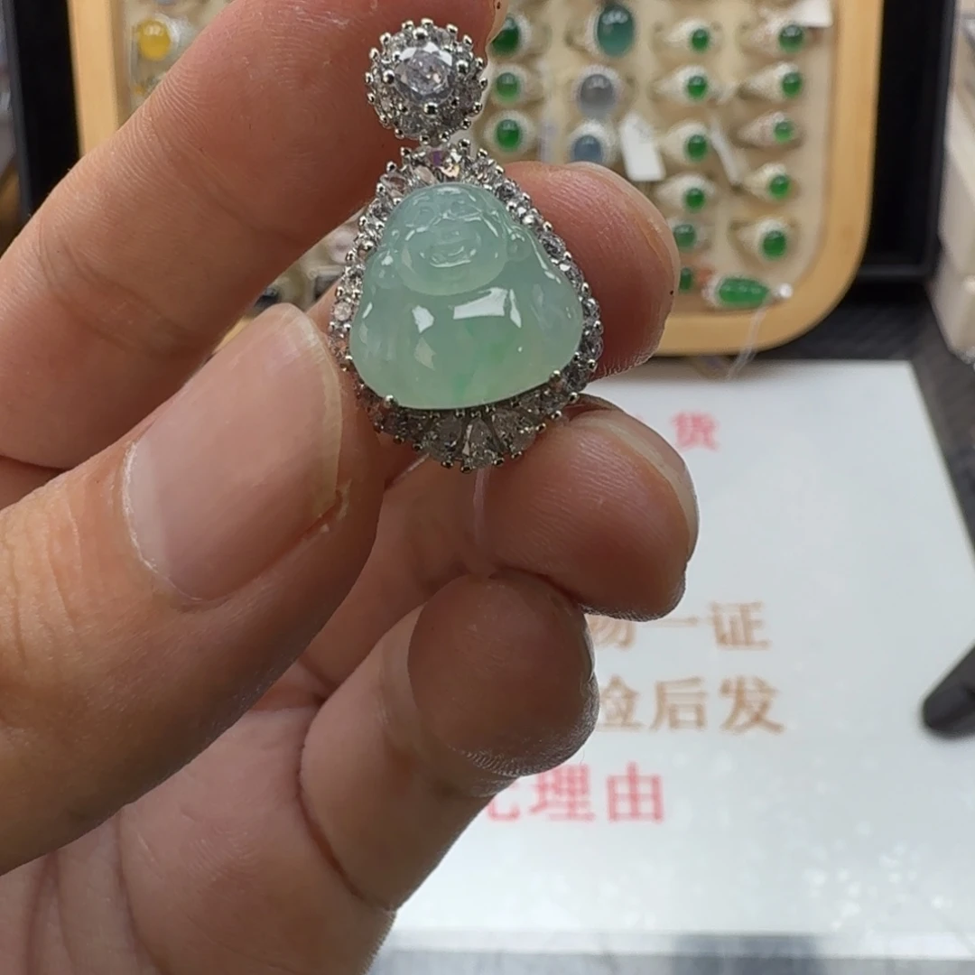 银S925镶嵌戒指翡翠天然缅甸翡翠A货