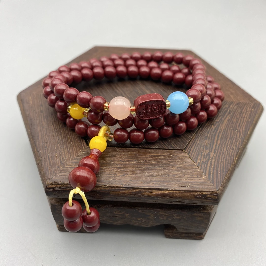 含辰砂工艺品ZB298 6mm紫色雕刻葫芦提溜多圈手串