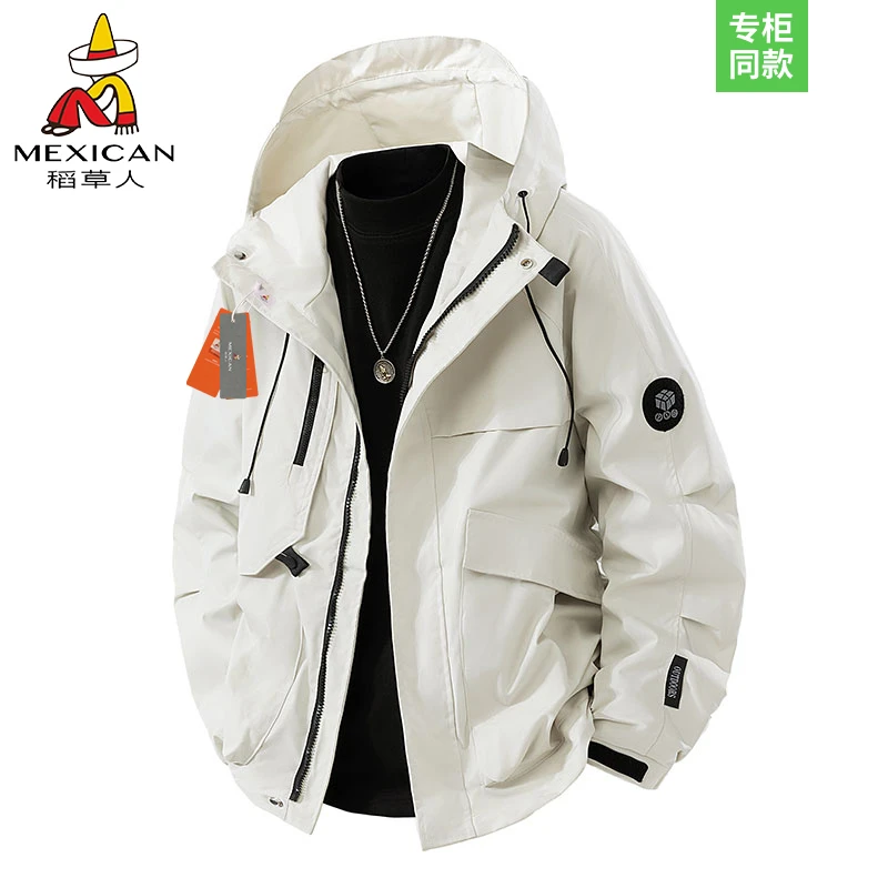 Mexican/稻草人男士夹克春秋季新款户外休闲情侣潮流时尚连帽外套
