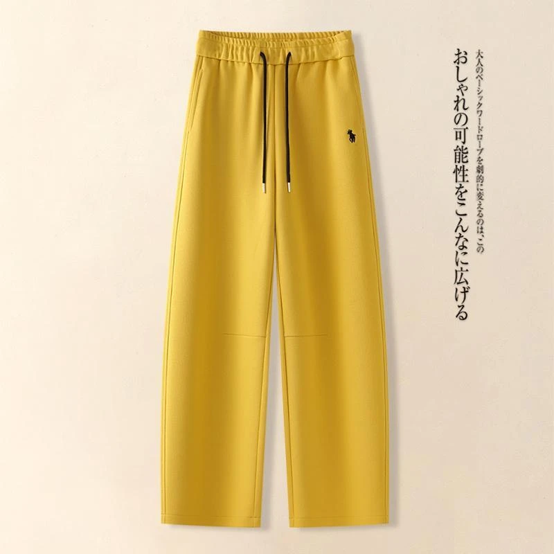 黄色弯刀裤女2025春秋季新款小马刺绣运动卫裤宽松休闲香蕉阔腿裤