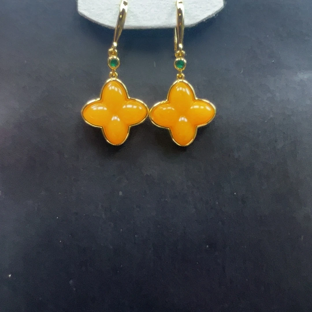 蜜蜡银S925镶嵌戒指精品蜜蜡耳坠