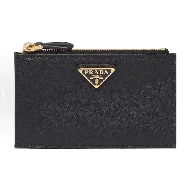 未使用 Prada/普拉达  黑金 三角徽标 拉链 卡包