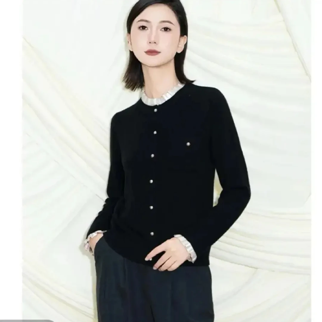 玛丝恩迪纯色适中常规女长袖针织毛针织衫