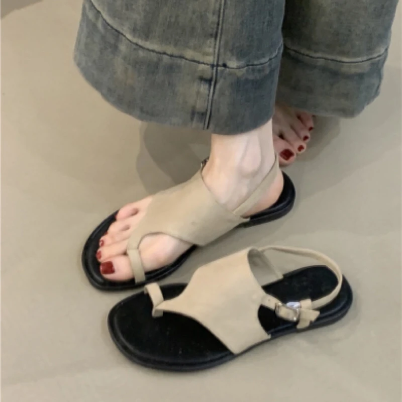 BLG-307-13网红ins罗马凉鞋2025夏季小众套趾绒面沙滩凉鞋